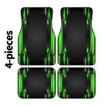 2D, 4-Piece Set High-End Tech Green Edge Background Print Car Floor Mats - Easy To Clean And Maintain, Suitable For Driver's Seat Decoration And Protection Accessories, Fashionable And Modern Interior, Enhancing Driving Pleasure And Comfort - Multicolor - View 3