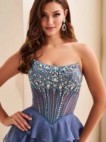 Romantic Ball Gown Strapless Tulle Women's Gown For Wedding Prom Evening Party - Purple - View 7