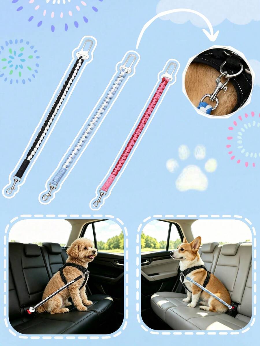 Car Dog Seat Belt Restraint, Dog Car Leash Tether, Pet Restraint Buckle Hook Lock, Suitable For Small And Medium Dogs