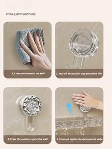 1 pieza Estante de baño rectangular con ventosa, organizador de baño transparente montado en la pared sin taladro, gran capacidad con ganchos, drenaje rápido, a prueba de humedad, ideal para baño, lavabo, caja de almacenamiento de cocina - Multicolor - Ver 8