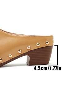 New 2026 European And American Mule Slippers, Party & Vacation Pointed Toe Fashion Slip-On Rivet Closed-Toe Slippers, Lazy Casual Slides For Women - Apricot - View 9