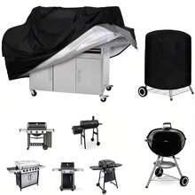1 Stück schwarze Oxford-Stoff BBQ-Grillabdeckung, UV-beständige Outdoor-Grillabdeckung mit verstellbarem Kordelzug, passend für die meisten Terrassen- und Gartengrills - Schwarz - Übersicht 1