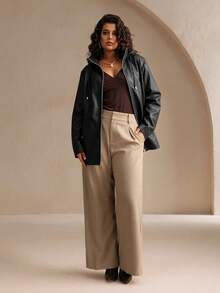 Plus Size Women's Hooded Pocket Jacket, Loose Fit, Suitable For Outdoor Activities - Black - View 7