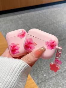 1件裝粉色扶桑花印花花心吊墜防摔Apple藍牙耳機保護殼，夏季甜美性感風耳機保護套，扶桑花殼，情人節、好友日、生日、聖誕節、開學季禮物，適用於Earphonecase、耳機，相容Earphone Pro 3殼、Earphone Pro（第2代） - 彩色 - 查看 12