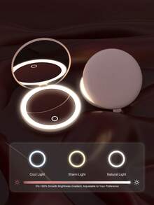 SEAMIRROR Portable Pocket Mirror With Light, Foldable Makeup Princess Mirror, 1X/2X Magnifying Mirror, Handheld Rechargeable Makeup Mirror, LED 3-Color Light, Stepless Dimming - Multicolor - View 6