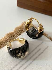 3 Pairs Synthetic Resin Geometric Hoop Earrings Set Suitable For Women's Daily Wear And Gatherings - Multicolor - View 5