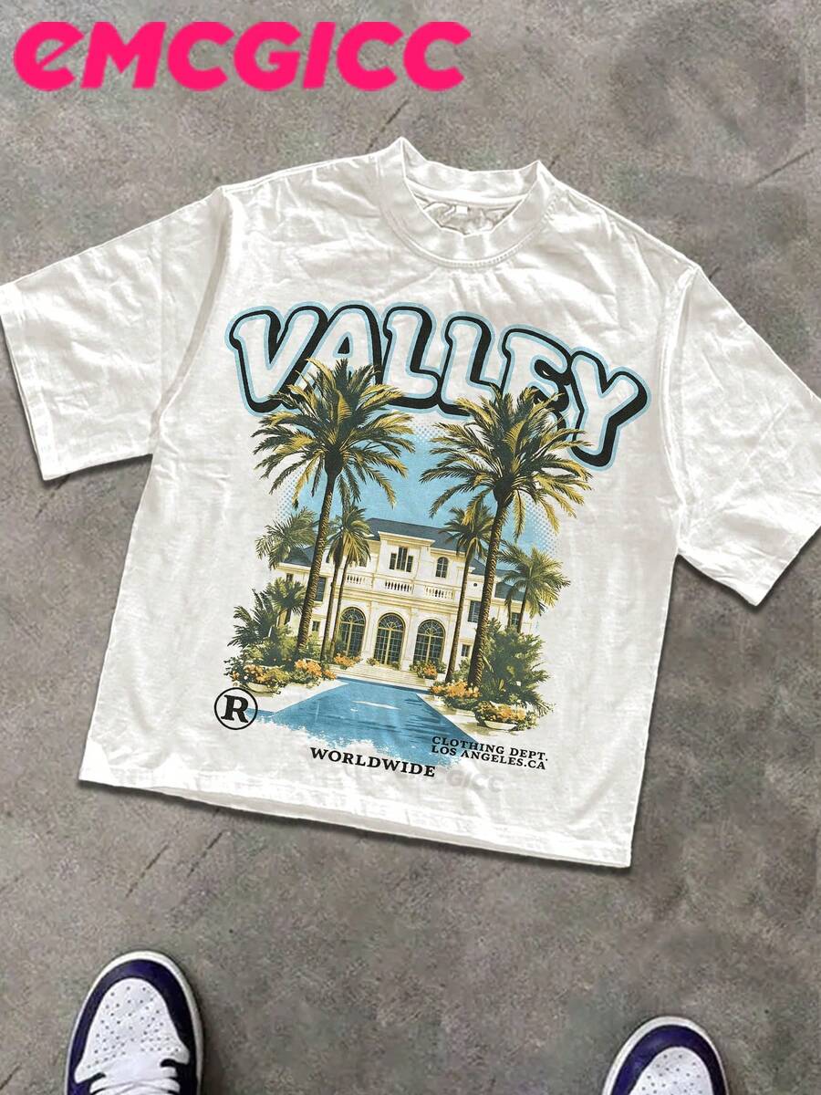 EMCGICC Manfinity Street Life Men's Y2k Round Neck Short Sleeve Casual T-Shirt,Hip Hop Retro Graphic Funny Printing,Halloween,Summer Sports Men's Tops - 白色 - 查看 1