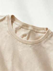 2026 Summer Women's Casual Short Sleeve T-Shirt, Hot Girl Portrait Print, Washed Cotton Crew Neck Tee, 100% Cotton Everyday Wear, Available S-3XL - 杏色 - 查看 2