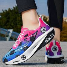 1 Pair Comfortable Mesh Breathable Sports Shoes, Fashion Lightweight Running Shoes With Football Pattern - Pink - View 9