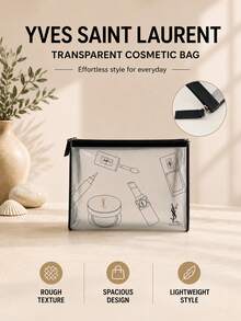 YSL Saint Laurent Transparent Makeup Bag 19.2*14.5cm, Waterproof And Dirt-Resistant With Smooth Zipper, Large Capacity Visible Storage, Versatile For Travel, Toiletries, And Daily Makeup Organization - Clear - View 2