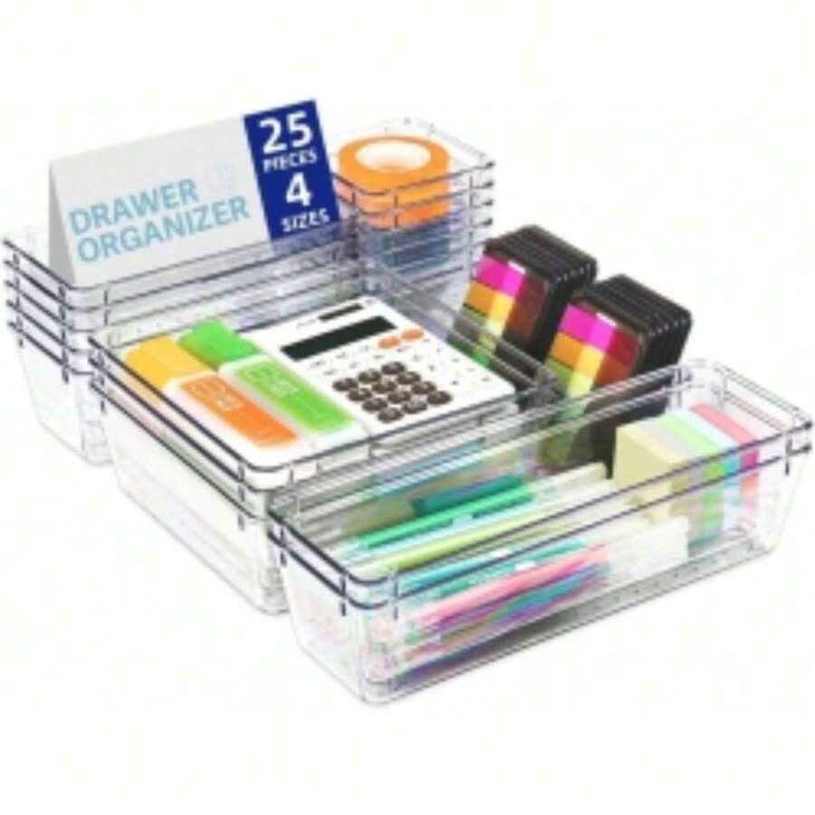 25Pcs Draw Organiser Plastic Box Desk Drawer Fridge Trays Makeup Storage Divider - GB113 - View 1