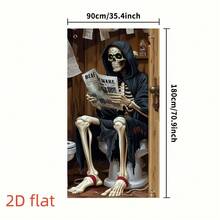 1pc Halloween Scary Skeleton Toilet Door Banner, Halloween Party Decoration, Halloween Horror Decor, Polyester Fabric, Suitable For Halloween, Haunted House, Indoor/Outdoor, Yard, Garden, Bathroom, Porch, Door Decoration - A - View 3