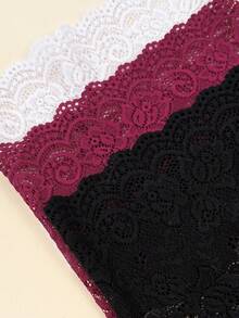 3件組女款純色刺繡蕾絲優雅時尚透氣舒適輕量裝飾髮箍，適合日常通勤、穿搭搭配、購物、旅行、攝影，送給好友的精緻禮物 - 三件套-黑白酒紅 - 查看 6