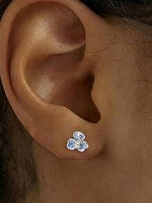 1 Pair S925 Sterling Silver Fresh Iris Flower Stud Earrings, Delicate Feminine Vibe, Versatile For Daily Commute, Exquisite Earrings, Gift For Girlfriend, Best Friend, Birthday, Holiday, Niche Design, Mori Style Cartilage Studs - Flowers - View 8