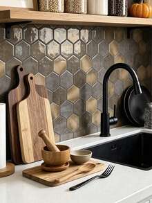 WalDecoo 1/5/10/20 Sheets,11.4"X9", Peel And Stick Hexagon Backsplash Tile, Retro Bronze Mixed Metal Texture, Glossy Heat & Moisture Resistant Low VOC Self Adhesive Wall Tile, Renter Friendly For Kitchen Bathroom - Bronze Hexagonal - View 5