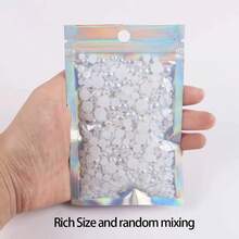 2368颗3-8毫米混合树脂珍珠和水钻平底仿珍珠，DIY珠宝工艺材料，适用于手机壳、化妆镜、杯子、鞋子装饰、服装配饰等。 - 白色 - 查看 8