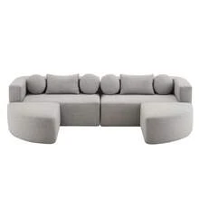 Modular Sofa With Sleeper Function, Cloud Couch, Chenille, Black - 灰色四座 - 查看 11