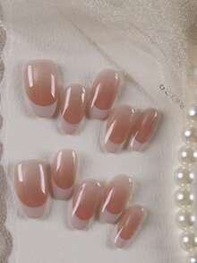10pcs Press On Nails Pink Cat's Eye French Style Nails Press On Nail Supplies Press On Short Nails Fake Nails Office DailyWear False Nails Artificial Nails Kit Includes 1sheet Adhesive Tabs &1 Pc Mini File - Multicolor - View 3
