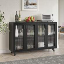 Kitchen Buffet Server Table Accent Sideboard Cupboard Server Buffet Console Table With Doors Cabinet 49inch, Black White - SDBD02WHBG020002 - View 4