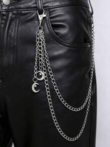 1pc Star & Moon Punk Style Pants Chain Accessory, Hip Hop Jewelry Pants Chain, Suitable For Daily Wear - Silver - View 7