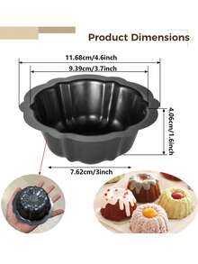 Cetakan Kue Mini Baja Karbon 4 Inci, Cetakan Kue Anti Lengket dengan Tepi Bergelombang, Cetakan Kue Cupcake Brownie - Hitam - View 3