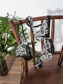 2 pezzi/Set Completo di Reggiseno e Slip in Pizzo Floreale Stile Francese alla Moda per Donna - nero - Visualizzare 8