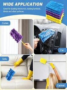 1/2/4pcs Dust Duster Replacement Pads, Washable Handheld Duster Cloth Covers, Pet Hair/Lint Capture Cleaning Pads, Suitable For Home Furniture And Car, Dry And Wet Use Dusting Wipes, 3 Colors Blue Purple Yellow Dust Cleaning Heads - Multicolor - View 2