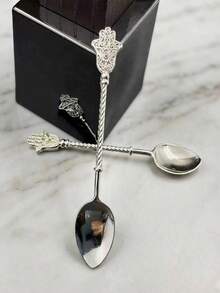 2pcs/6pcs/8pcs Vintage Coffee Spoon Ice Cream Spoon Jam Spoon Palm Dessert Cake Small Spoon - Multicolor - View 5