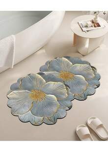 1/3pcs Bathroom Non-Slip Absorbent Floor Mat Set, Silver Grey Floral Pattern Cute Door Mat, Diatomaceous Earth Mat, Vintage Pattern Bathroom, U-Shaped Toilet Mat, Sink Absorbent Foot Mat, 3.6mm Thickness - Silver-gray Flowers - View 6