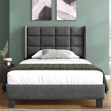 Modern Bed Frame With Linen Grey Cover - 90x200cm - 灰色 - 查看 1