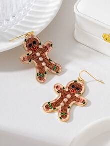 1 Pair Christmas Fashion Cute Classic Design Brown Gingerbread Man Pendant Earrings Women's Holiday Gift - Multicolor - View 3