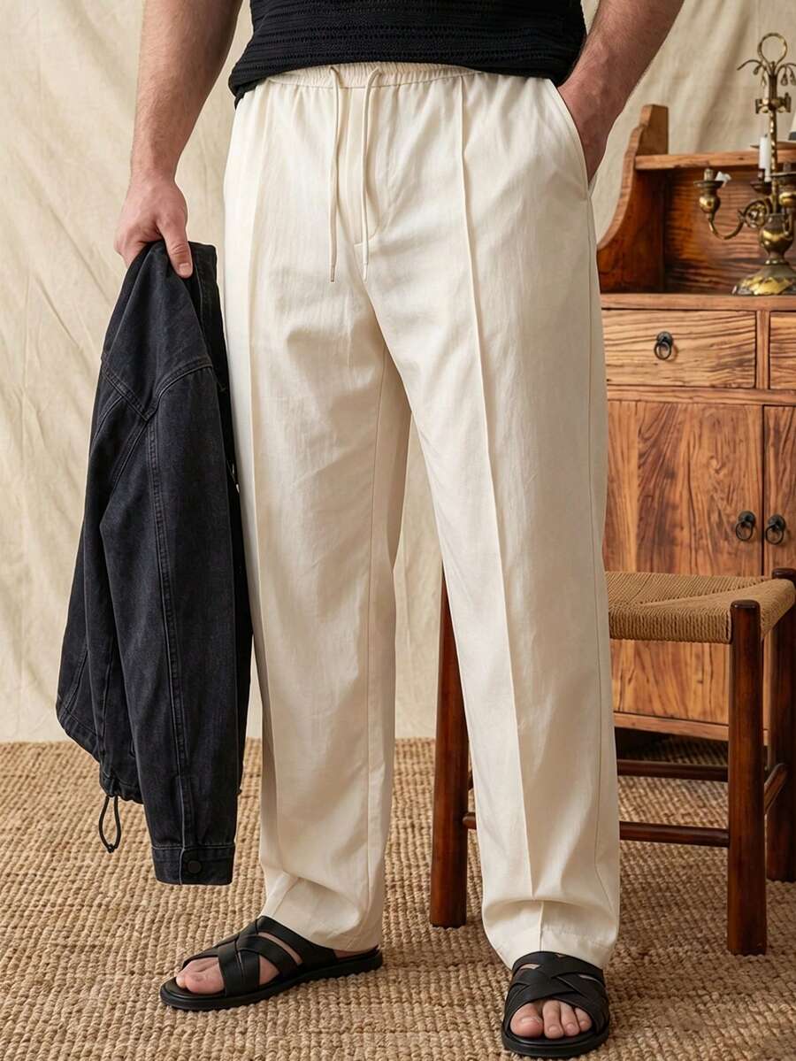 glestore Men's Retro Casual Style, Ultra-Slim Fit Casual Pants, Plus Size, Casual Vacation Wear - Beige - View 1