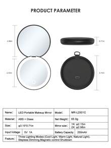 SEAMIRROR Portable Pocket Mirror With Light, Foldable Makeup Princess Mirror, 1X/2X Magnifying Mirror, Handheld Rechargeable Makeup Mirror, LED 3-Color Light, Stepless Dimming - Multicolor - View 7