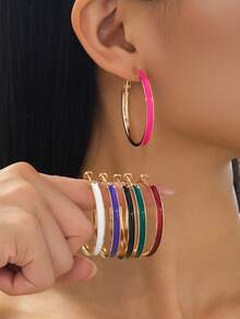 1 Pair Elegant Fashion Geometric Enamel Earrings Suitable For Women's Daily Wear - Hoop Earrings - View 8