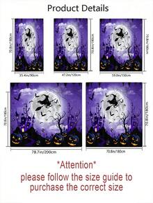 1/4pcs Halloween Flying Witch Horror Castle Shower Curtain Set, With 12 Hooks Waterproof Polyester Bath Curtain, Bathroom Curtain, Privacy, Thickened, Durable Quick Dry, 180*180cm Size - A - View 4