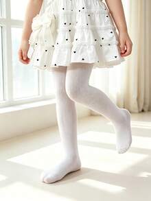 1件女童/嬰兒純色平織常規款柔軟親膚運動尿布褲襪，適合日常穿著或節日禮物 - 白色 - 查看 2