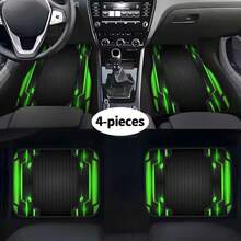 2D, 4-Piece Set High-End Tech Green Edge Background Print Car Floor Mats - Easy To Clean And Maintain, Suitable For Driver's Seat Decoration And Protection Accessories, Fashionable And Modern Interior, Enhancing Driving Pleasure And Comfort - Multicolor - View 9