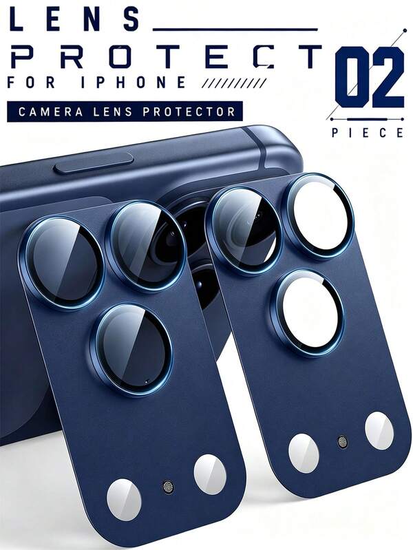 2pcs Camera Lens Protector, Compatible With Apple 16 Pro Max/16 Pro/15 Pro Max/15 Pro/14 Pro Max/14 Pro - Blue Titanium Metal Gift For Birthday, Family, Friends Alloy Metal With Tempered Glass Full Cover, Lens Protector, Phone Accessories Waterproof Shockproof Anti-Fall Anti-Fall Scratch Resistant Anti-Fingerprint