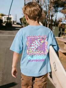 Tween Boy Casual Fun Graphic Print Crew Neck Short Sleeve Pullover T-Shirt Summer Top - Baby Blue - View 3