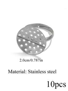 10 Pcs 18K Gold-Plated Stainless Steel Circular Hollow Mesh Adjustable Ring Blanks Inlaid With Gemstones DIY Jewelry Making Supplies For Women - Ring - View 15