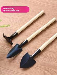 3pcs Mini Garden Tool Set With Solid Wood Handle, Home Gardening Tool Kit, Small Potted Plant Succulent Transplanting Loosening Soil Shovel Rake Combination, Rust-Proof Metal Head Durable, Suitable For Indoor Green Plants, Balcony Flowers, Yard Vegetable Planting, Portable Storage, Universal Gardening Equipment For Flower And Grass Planting - A - View 2
