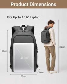 Laptop Backpack 15.6 Inch Large Travel Rucksack USB Charging Port Anti Theft Lock Water Resistant Computer Backpack For Men Women School Office - Dark Grey - View 3