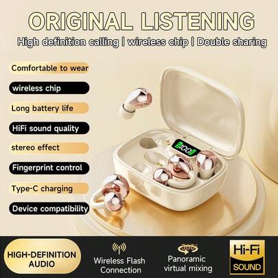 2026 New Design True Wireless In-Ear And Clip-On TWS Couples Fasion Daul Bluetooth 6.0 Headset Mini Couples Earbuds Gaming TWS HIFI Bass Stereo HD Calling Earphones For Android For Iphone Cellphone Sports Earpieces Smart Headphones, For Gift