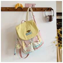 1 pièce Sac à dos pliable et spacieux avec combinaisons de couleurs pour les étudiantes, pour l'école et les voyages - Vert [avec pendentif lune] - Voir 10