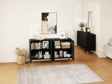 Mid Century Sideboard, Black With 3D Rills And Adjustable Shelves - Black - View 4