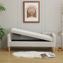 Velvet Storage Bench With Arms - Ideal For Living Room, Entryway And Bedroom - Ivory - 灰色 - 查看 6