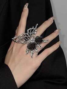 JOJELOO Vintage Silver Hollow Asymmetrical Butterfly Open Ring, Niche Butterfly Ring Women's Punk Jewelry - Ring - View 9