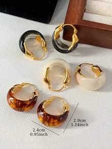 3 Pairs Synthetic Resin Geometric Hoop Earrings Set Suitable For Women's Daily Wear And Gatherings - Multicolor - View 4