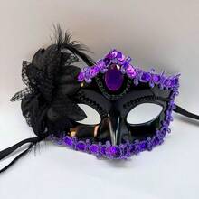 1pc Masquerade Mask, Half Face Halloween Couple Venetian Costume Set, Dual Color Princess Face Mask For Men And Women - Multicolor - View 6
