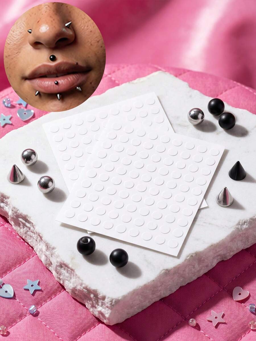 Fake Nose Rings Fake Eyebrow Ring Fake Lip Labret Studs,Replacement Balls Spike With 100pcs Sticker,Non-Piercing Body Jewelry,Fake Skin Piercing - Set - View 1